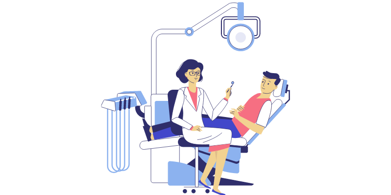 Female dentist with patient in chair